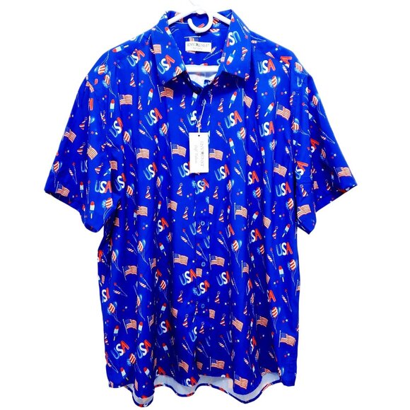 Patriotic Themed Mens Button-Up Shirt USA Print Short Sleeve Casual Fit Size XXL - Picture 1 of 11